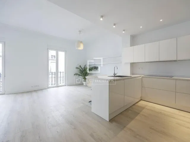 Kitchen; view, wood floor, renovated, natural light, modern style