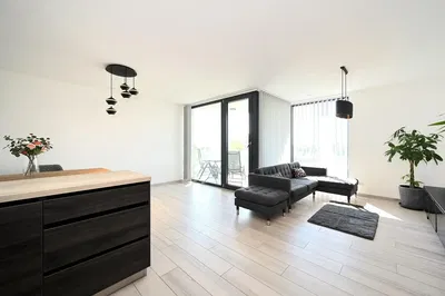 Wohnzimmer; tageslicht, moderner stil, holzboden