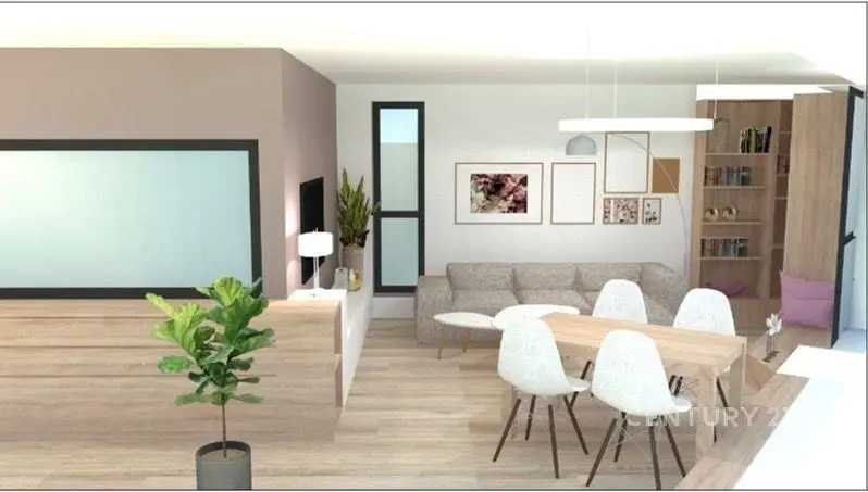 Woonkamer; houten vloer, natuurlijk licht, moderne stijl