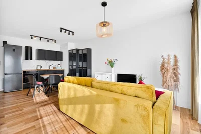 Salon; parquet, lumière naturelle, style moderne, électroménager