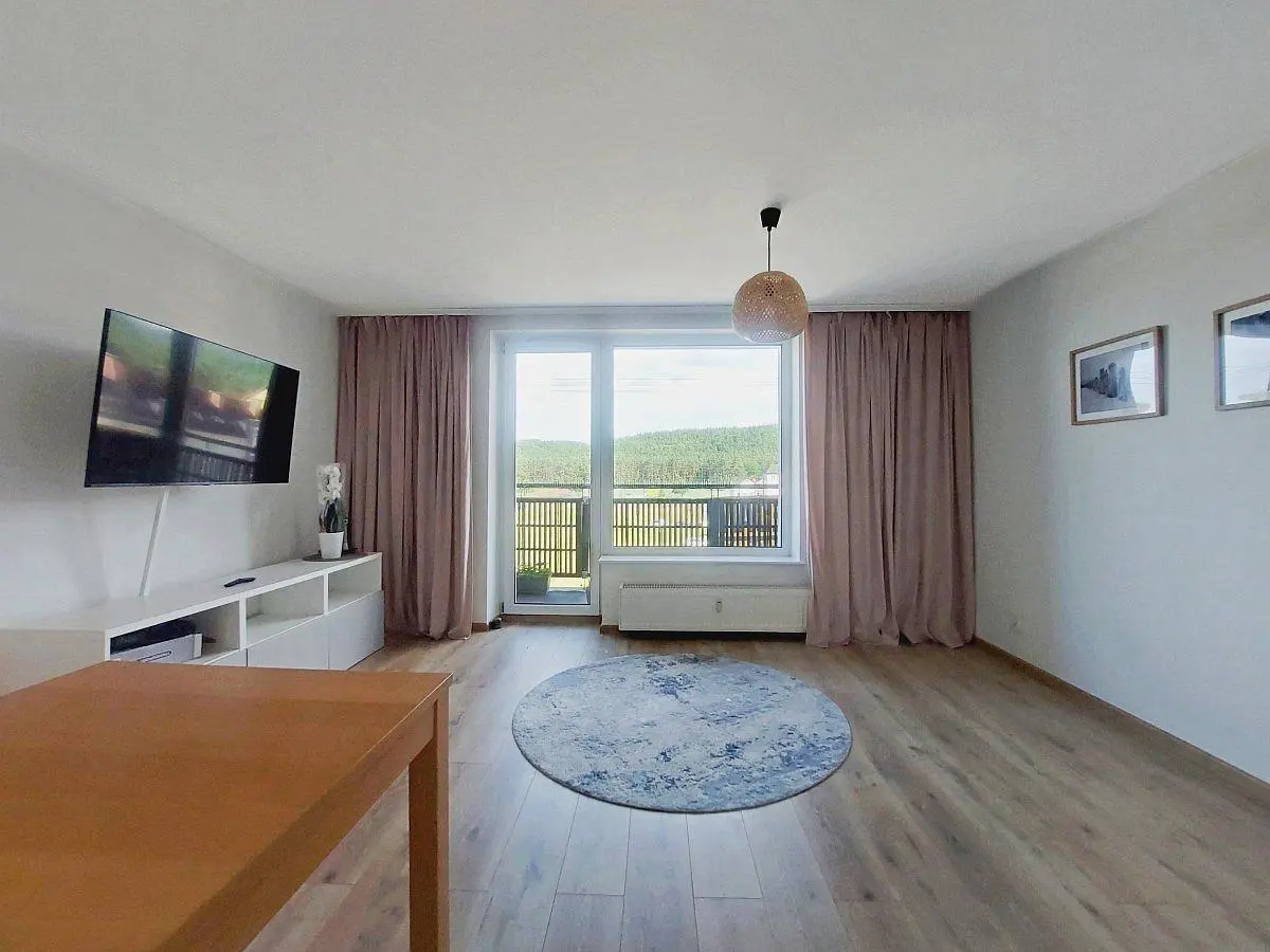 Oturma odası; manzara, ahşap zemin, doğal ışık