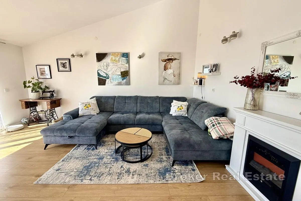 Дневна соба; камин, природно светло, модерни стил