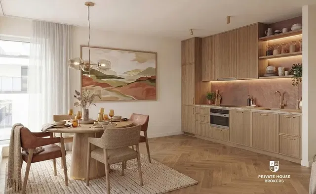 Cocina; estilo moderno, suelo de madera, luz natural, electrodomésticos