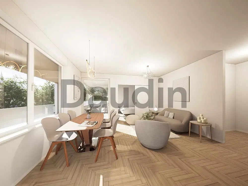 Wohnzimmer; blick, holzboden, tageslicht, moderner stil