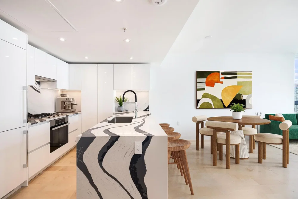 Cuisine; électroménager, lumière naturelle, style moderne