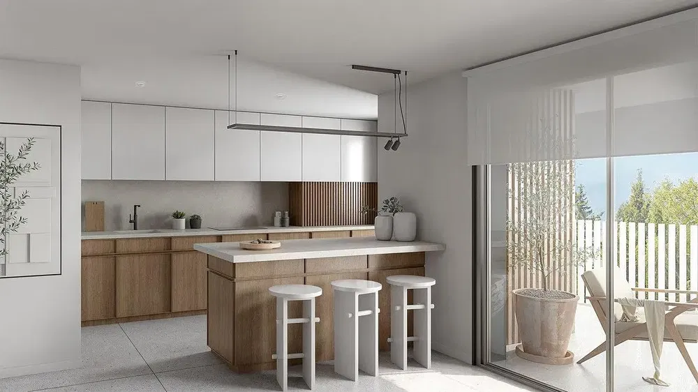 Keuken; uitzicht, natuurlijk licht, moderne stijl