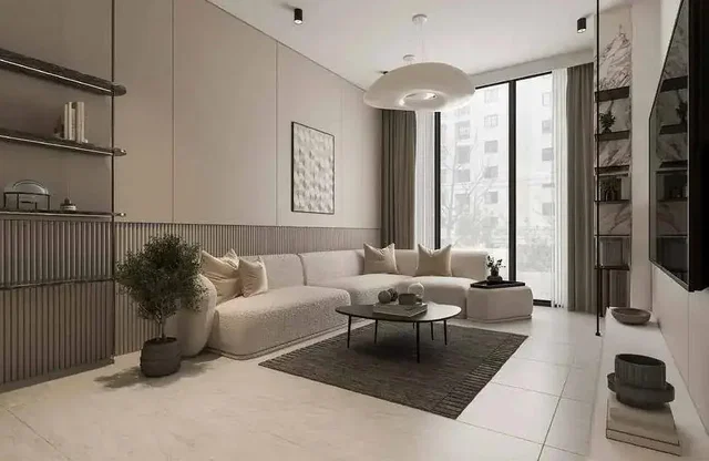 Salon; lumière naturelle, style moderne, carrelage
