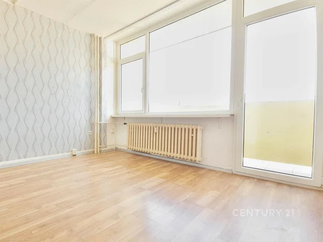 Obývací pokoj; přirozené světlo, dřevěná podlaha, po rekonstrukci
