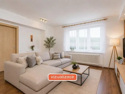 Obývací pokoj; dřevěná podlaha, přirozené světlo, moderní styl