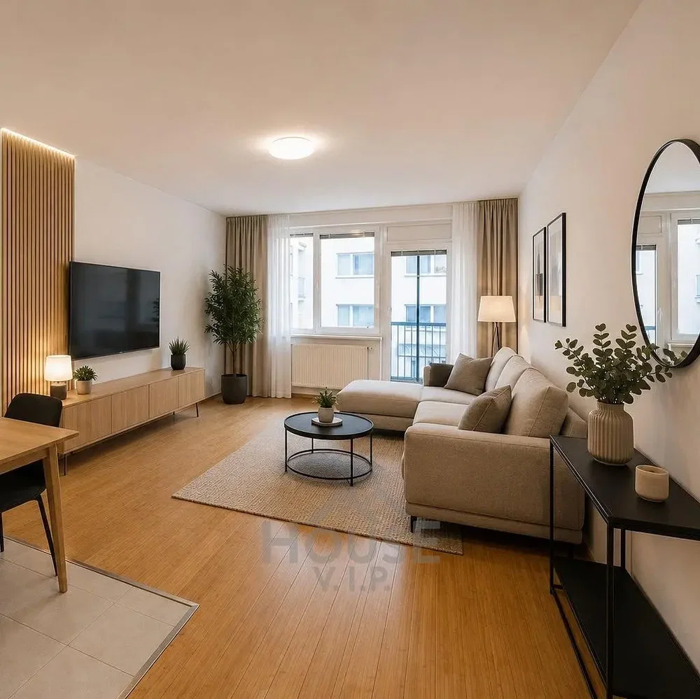 Wohnzimmer; holzboden, tageslicht, moderner stil