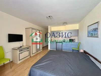Bedroom; kitchen appliances, natural light, modern style