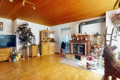Living room; fireplace, wood floor, natural light