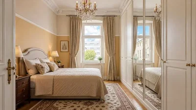Camera da letto; luce naturale, pavimento in legno, stile moderno