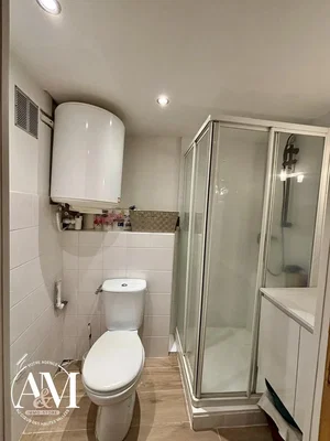 Toilet; tile floor, water heater, natural light
