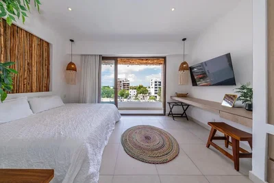 Schlafzimmer; blick, tageslicht, moderner stil, holzbalken