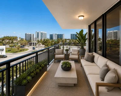 Balcon; vue, lumière naturelle, style moderne