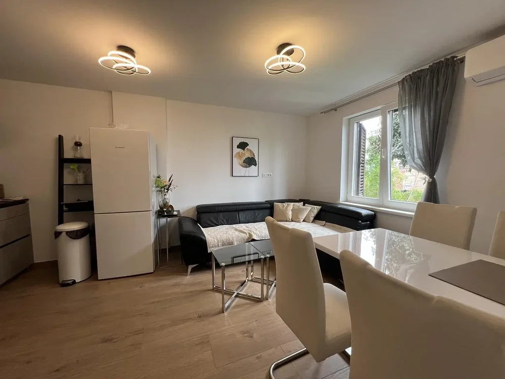 Salon; électroménager, parquet, lumière naturelle, style moderne