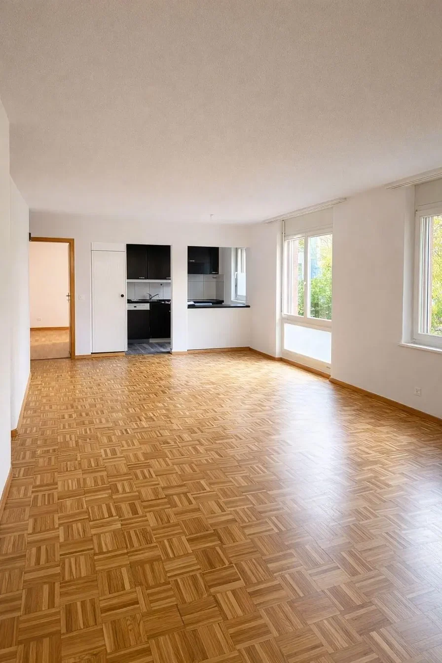 Soggiorno; pavimento in legno, luce naturale
