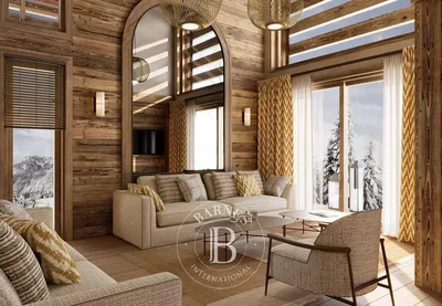 Salon; lumière naturelle, poutres en bois, style rustique, vue