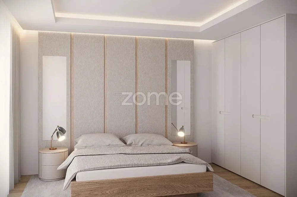 Camera da letto; pavimento in legno, luce naturale, stile moderno, ristrutturato