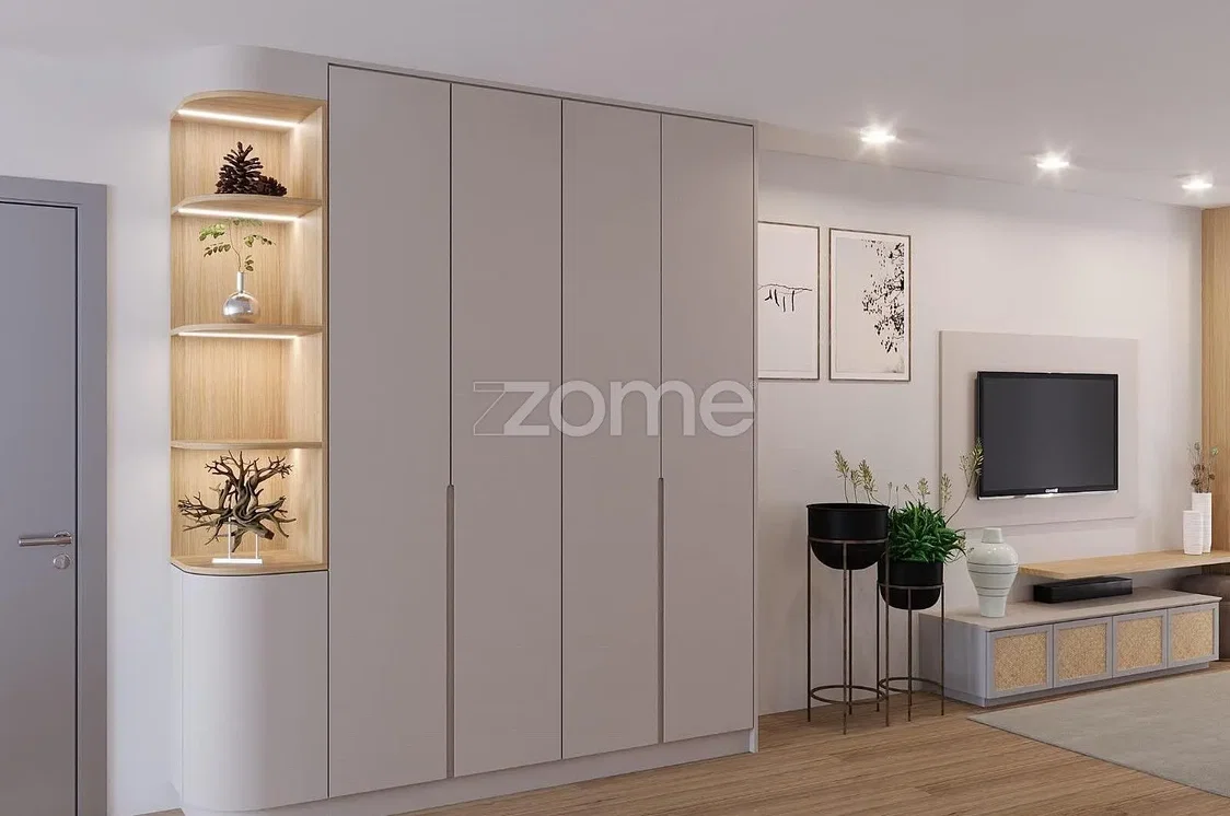 Living room; modern style, wood floor, natural light, renovated