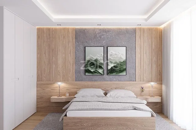 Spavaća soba; prirodna svjetlost, drveni pod, moderan stil, renoviran