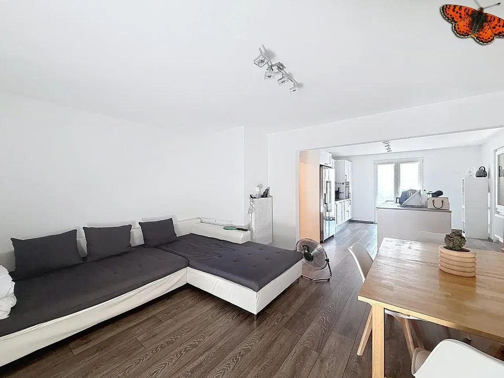Living room; wood floor, natural light, modern style