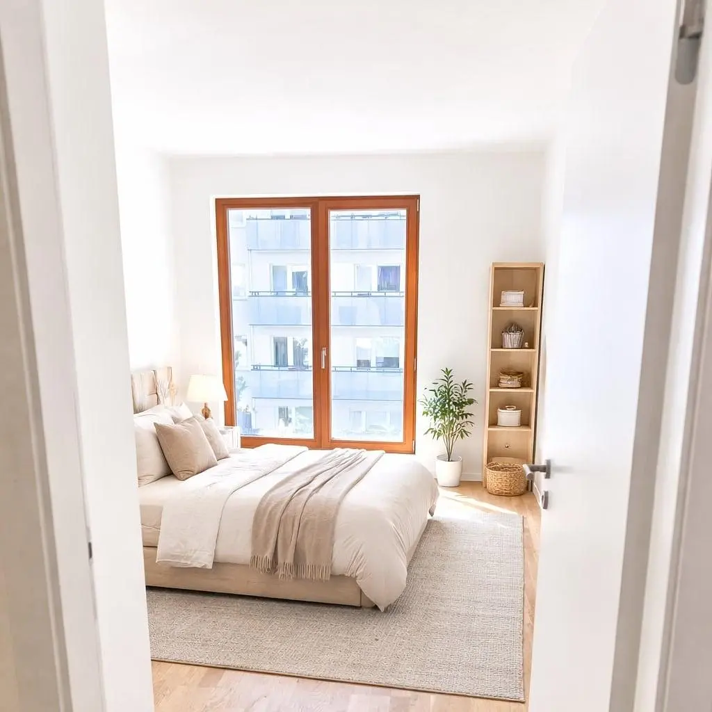 Camera da letto; luce naturale, pavimento in legno