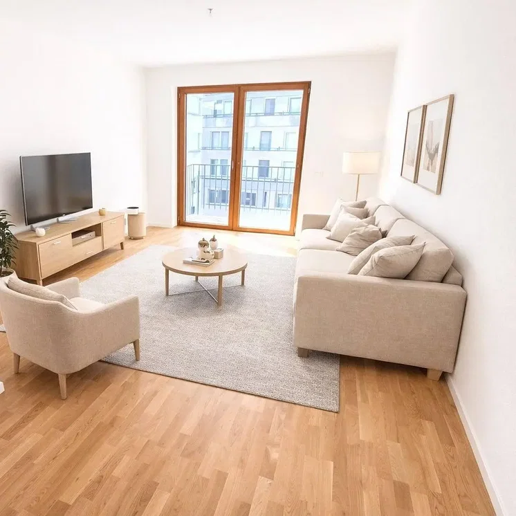Living room; wood floor, natural light