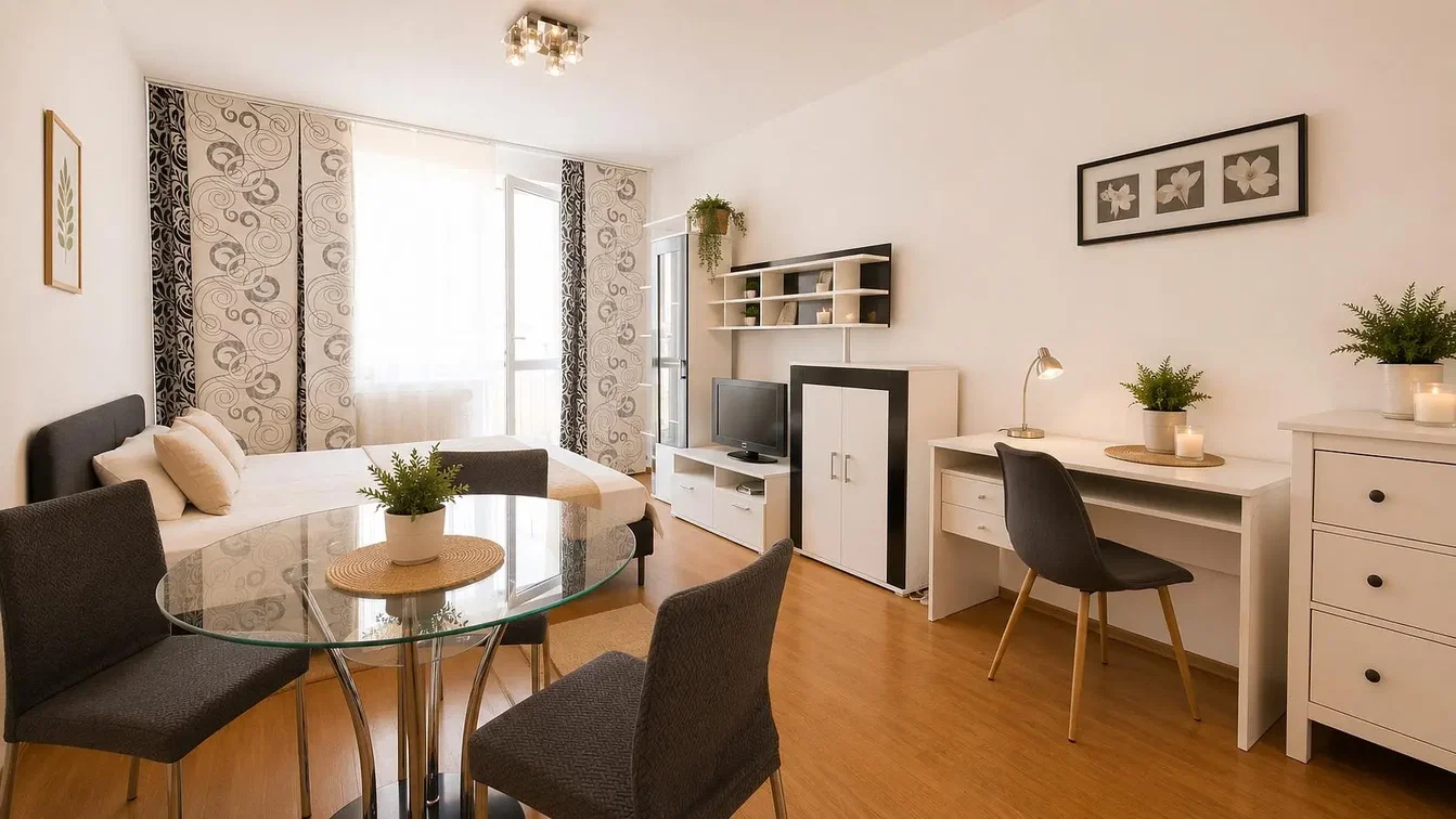 Salón; luz natural, suelo de madera, estilo moderno