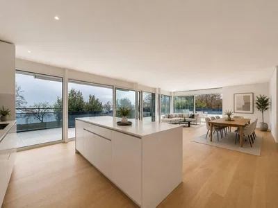 Küche; blick, holzboden, tageslicht, moderner stil