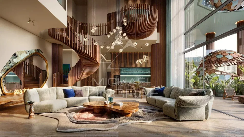 Living room; natural light, modern style, high ceiling