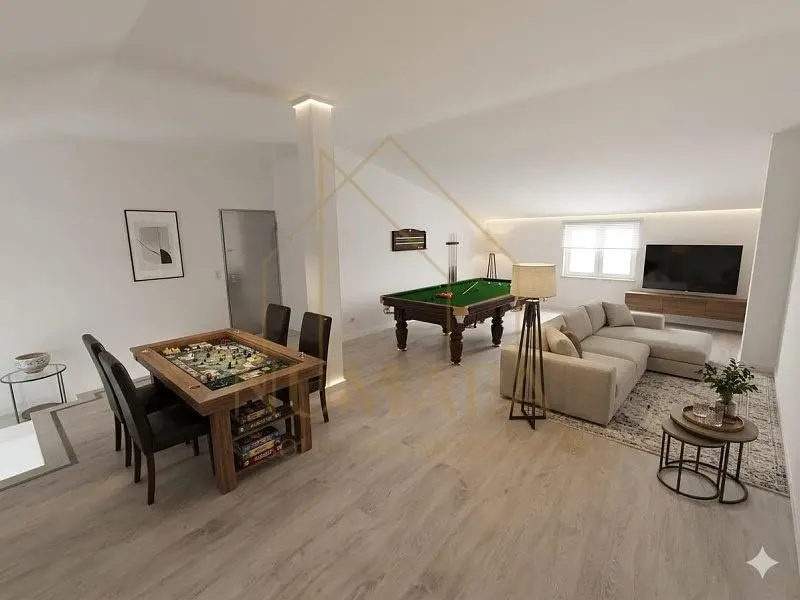 Obývací pokoj; dřevěná podlaha, přirozené světlo, moderní styl