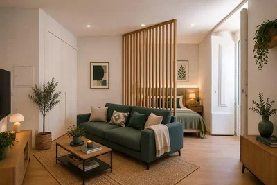 Wohnzimmer; tageslicht, moderner stil, holzboden