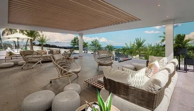 Teras; manzara, doğal ışık, modern stil, ahşap kirişler