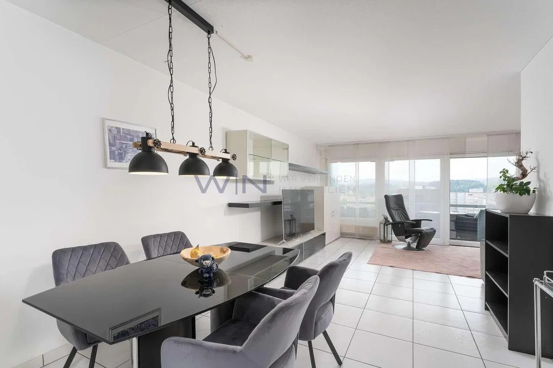 Living room; natural light, modern style, tile floor