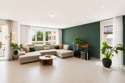Salón; suelo de baldosas, luz natural, estilo moderno, vista