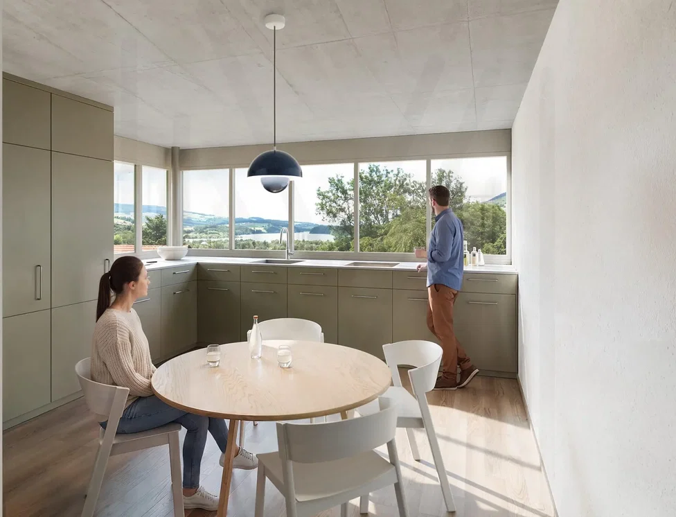Cozinha; vista, luz natural, estilo moderno, chão de madeira