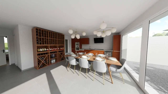 Wohnzimmer; tageslicht, fliesenboden, moderner stil