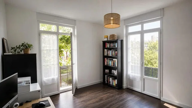 Sala de estar; luz natural, chão de madeira
