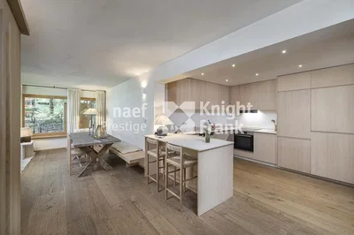 Kitchen; kitchen appliances, wood floor, natural light, modern style