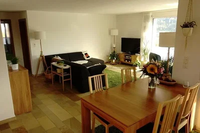 Salon; lumière naturelle, parquet, carrelage