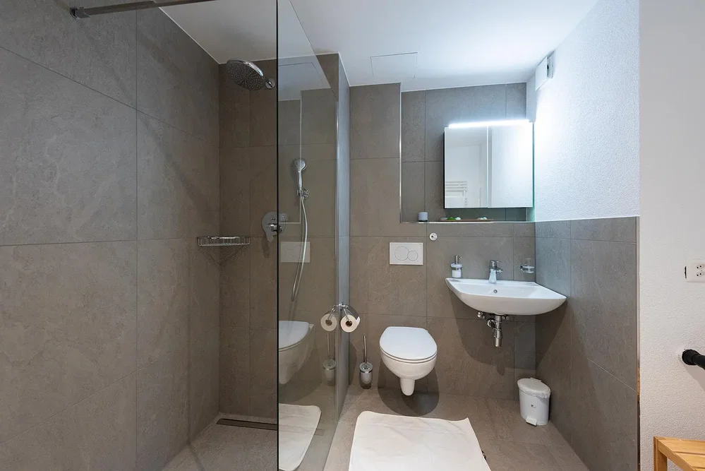 Toilet; tile floor, renovated, natural light