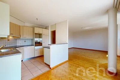 Kitchen; tile floor, wood floor, kitchen appliances, natural light