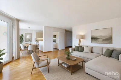 Living room; wood floor, natural light, modern style