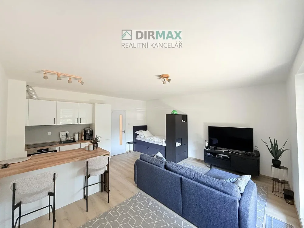 Living room; natural light, kitchen appliances, wood floor