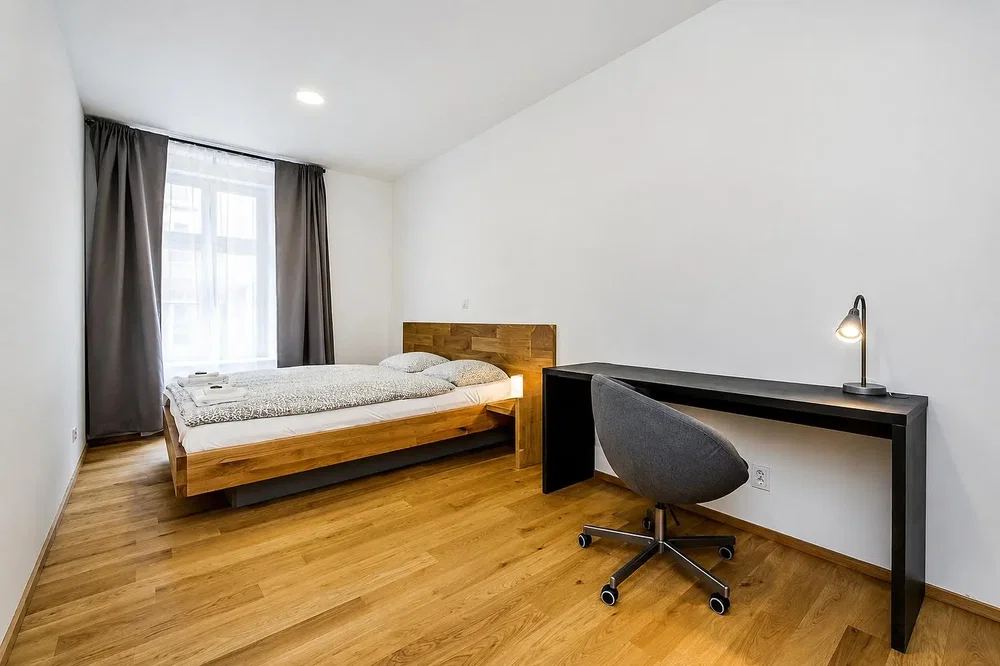 Bedroom; wood floor, natural light