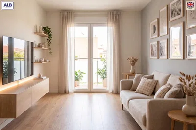 Salon; parquet, lumière naturelle, style moderne