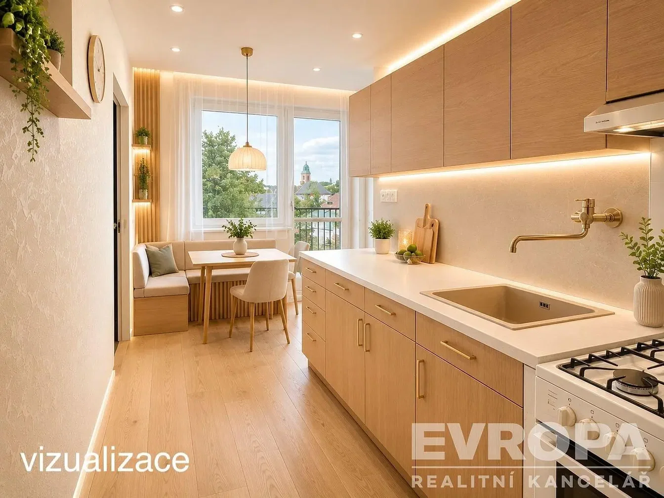 Keuken; keukenapparatuur, houten vloer, natuurlijk licht, moderne stijl