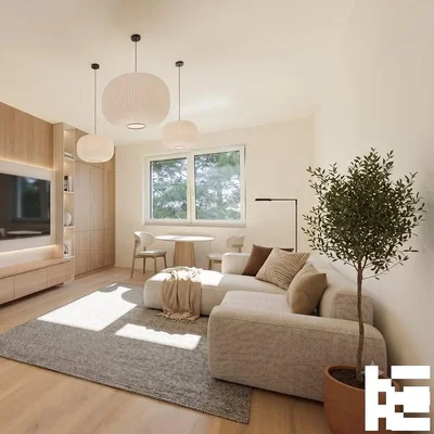 Living room; natural light, modern style, wood floor